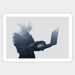 Silhouette of woman using a laptop Sticker